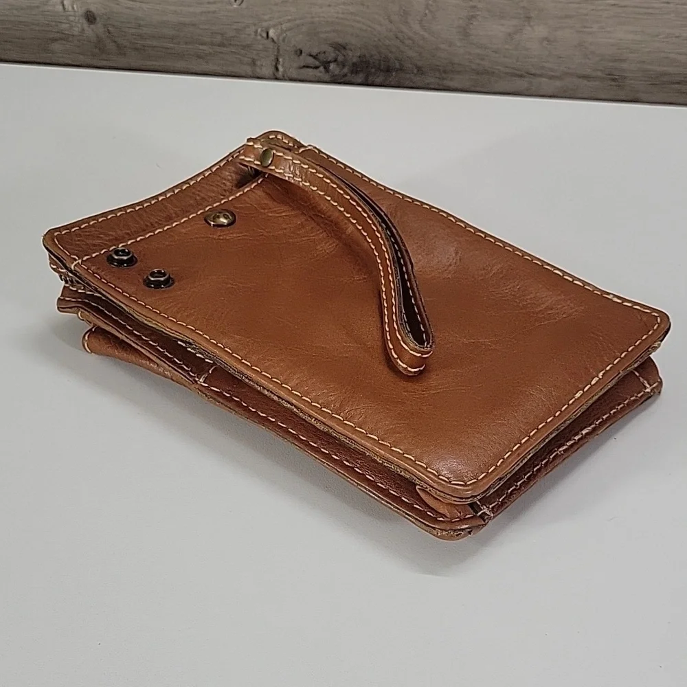 Patricia Nash Brown Leather Phone Pouch Wristlet Clutch Bag